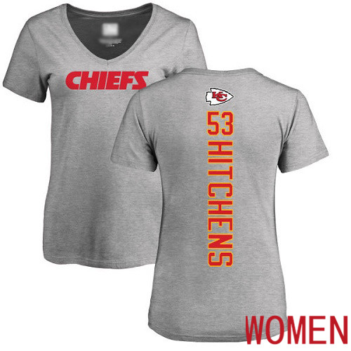 Women Kansas City Chiefs #53 Hitchens Anthony Ash Backer V Neck NFL T Shirt